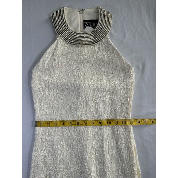 Vintage 90s Alex Evenings Pearl Halter Lace Bodycon Dress Womens Size 4 Ivory - Picture 7 of 8